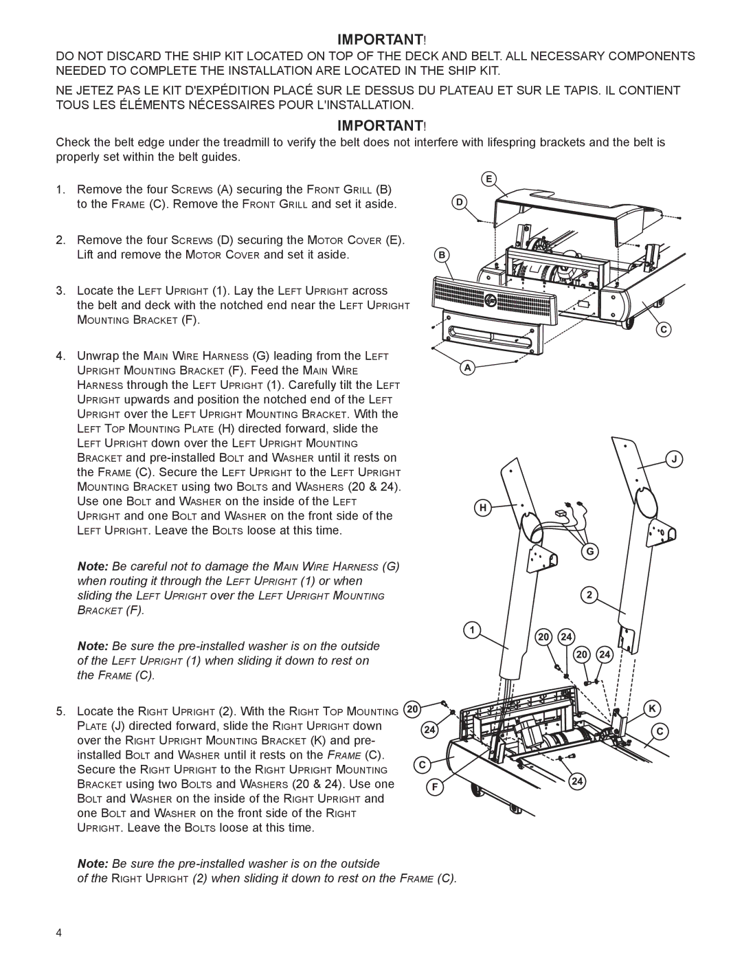 Life Fitness 97Ti, CLST manual Right Upright 2 when sliding it down to rest on the fraMe c 