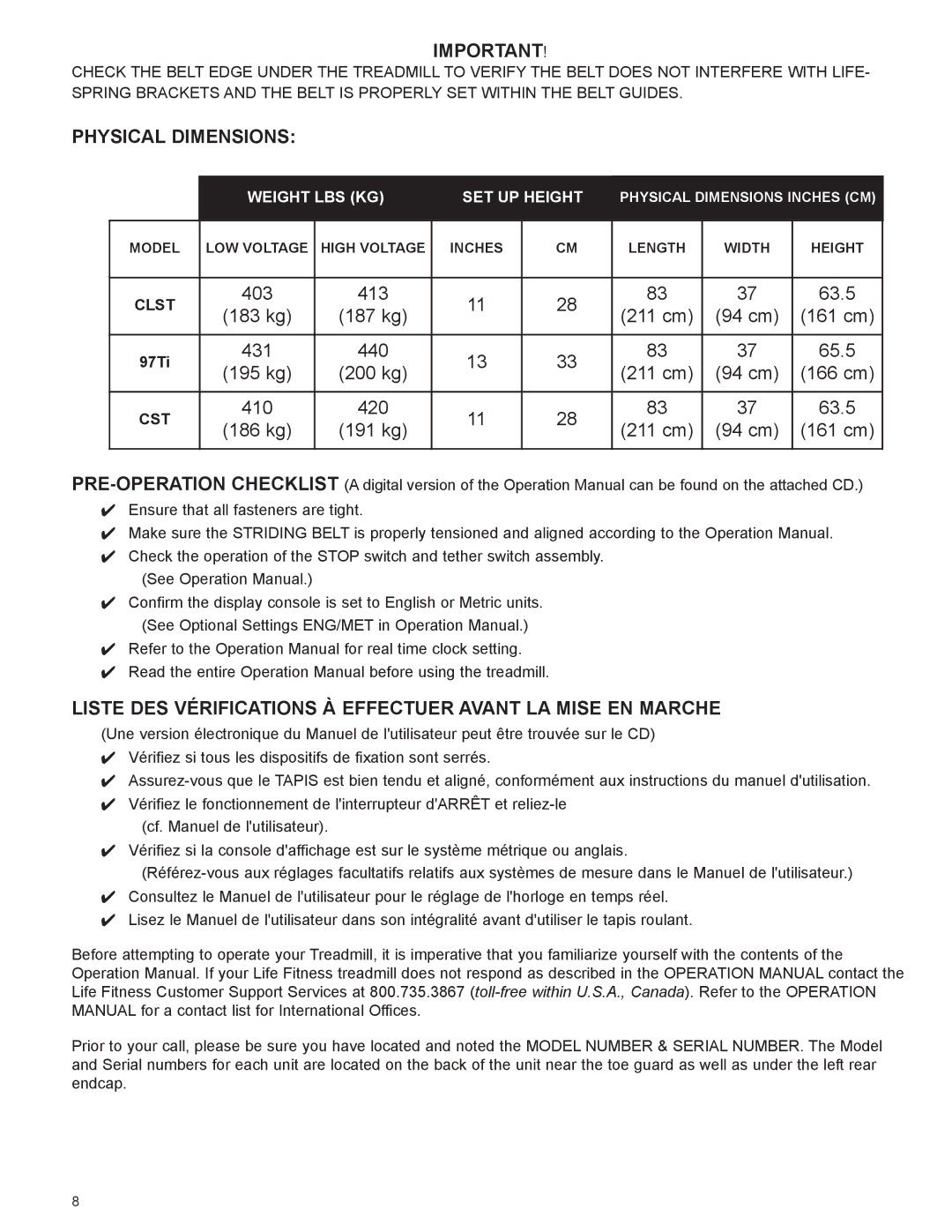 Life Fitness 97Ti, CLST manual Physical Dimensions 