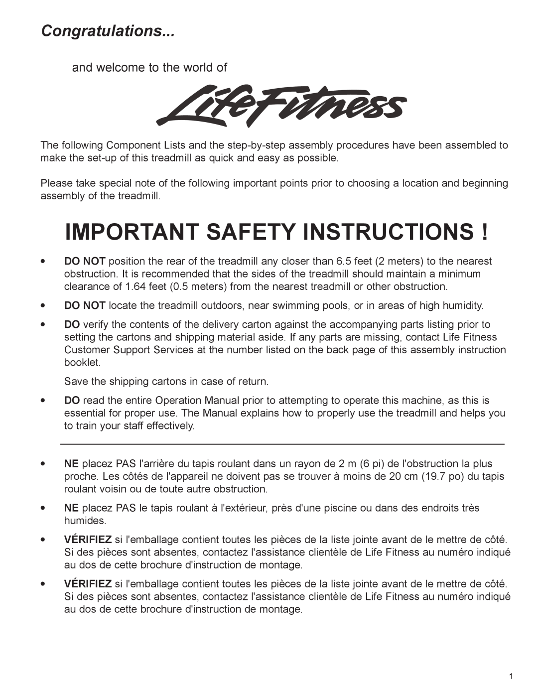Life Fitness CLST, 97Ti manual Important Safety Instructions, Congratulations, and welcome to the world of 