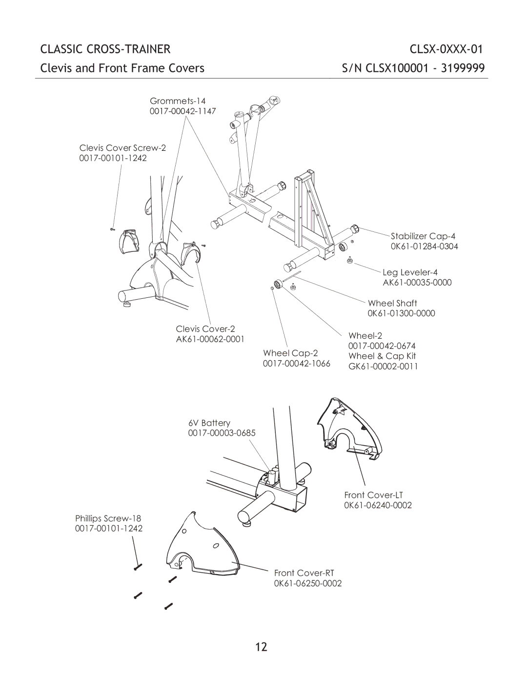 Life Fitness CLSX-0XXX-01 manual Clevis and Front Frame Covers 