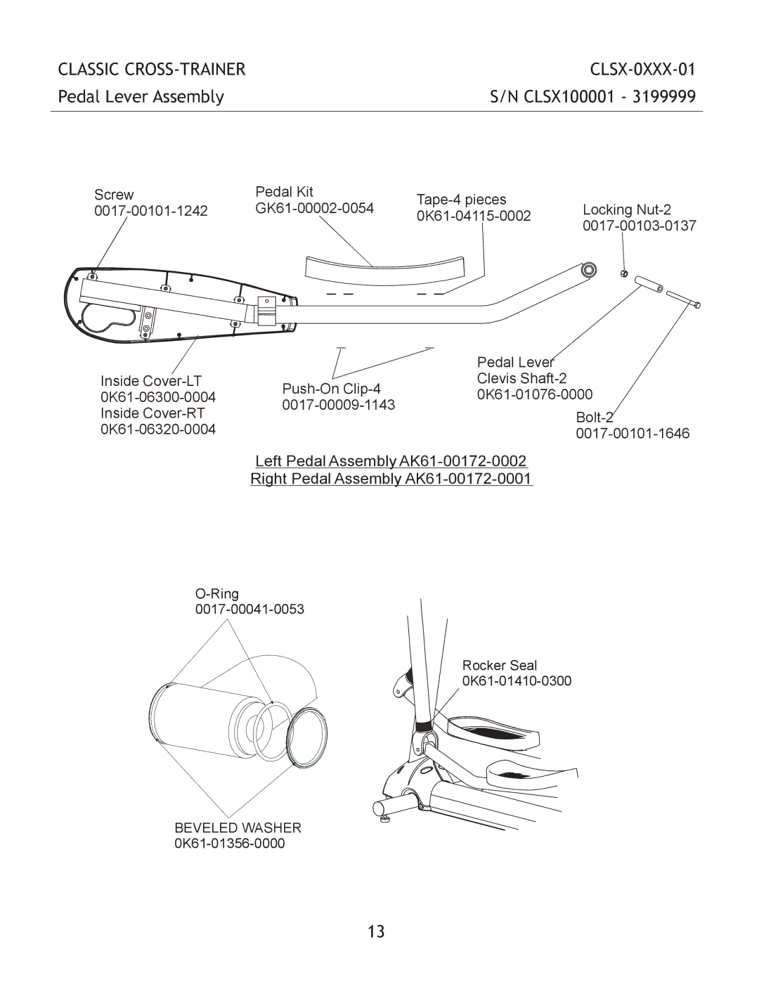 Life Fitness CLSX-0XXX-01 manual Pedal Lever Assembly 