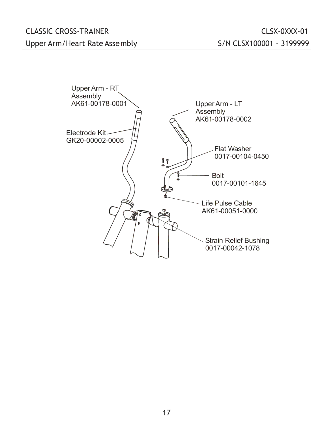 Life Fitness CLSX-0XXX-01 manual Upper Arm/Heart Rate Asse mbly 