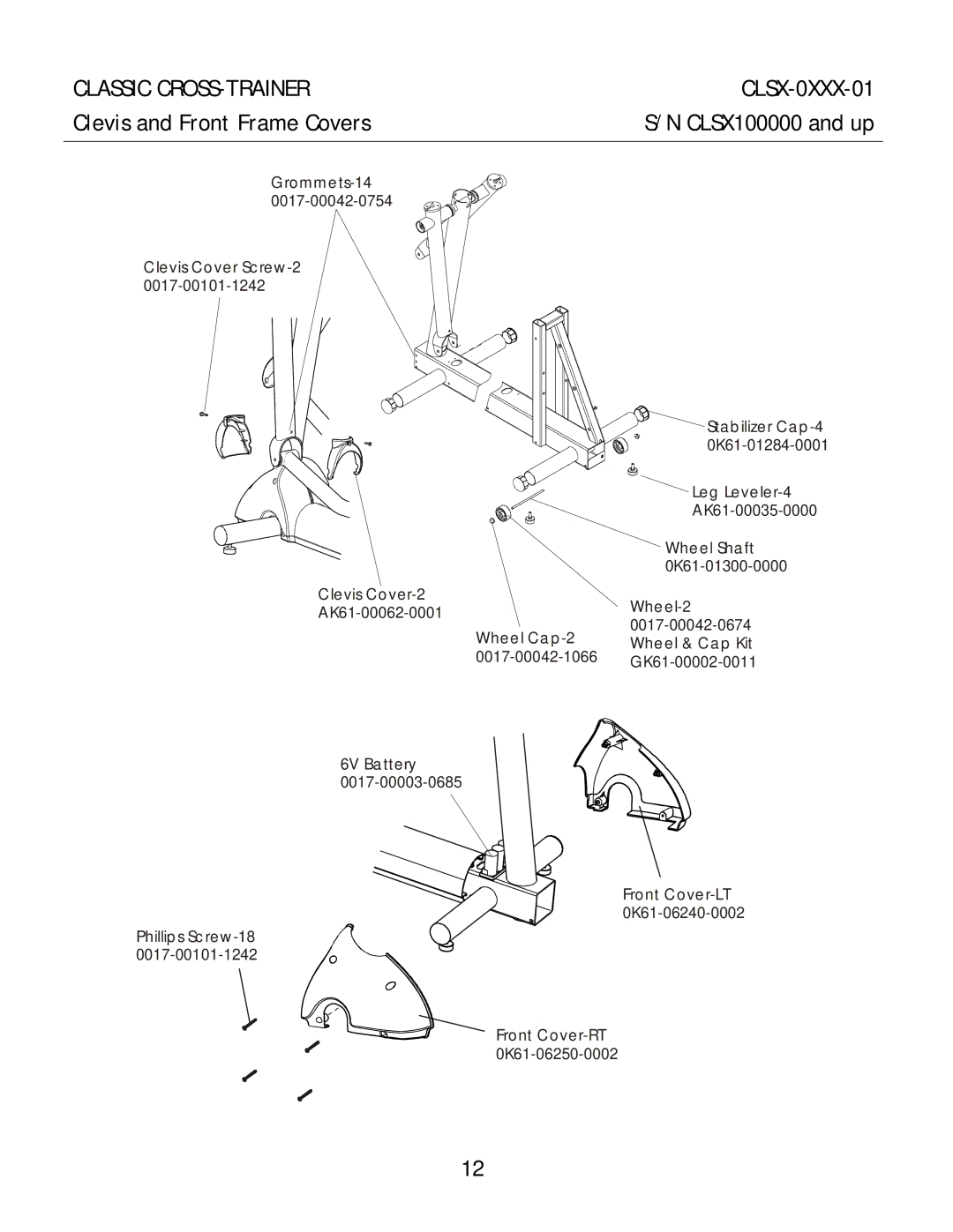 Life Fitness CLSX-0XXX-01 manual Clevis and Front Frame Covers 