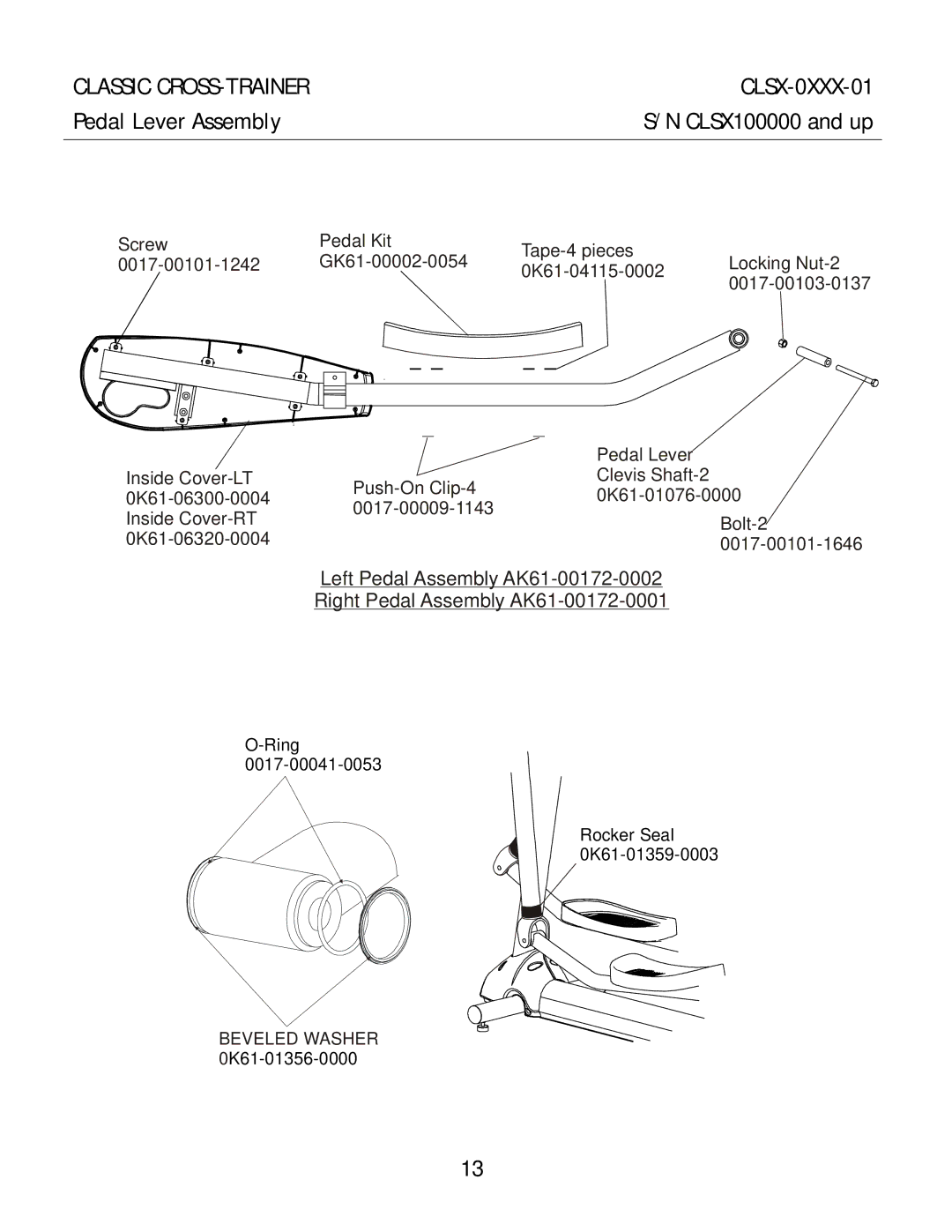 Life Fitness CLSX-0XXX-01 manual Pedal Lever Assembly 