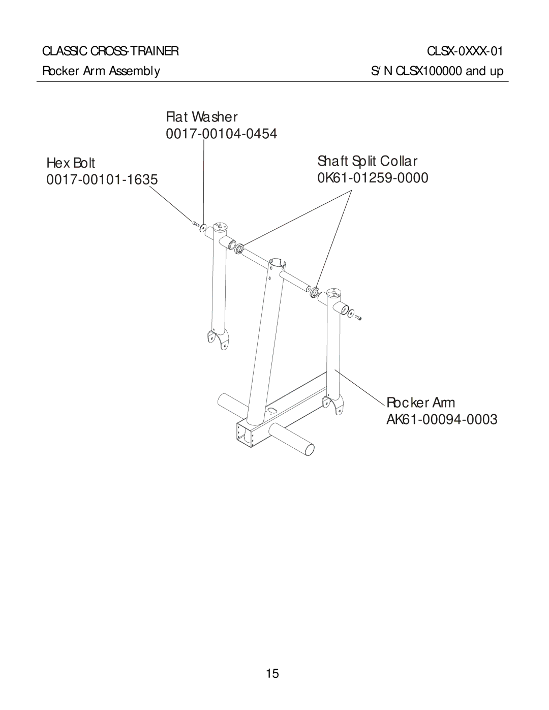 Life Fitness CLSX-0XXX-01 manual Rocker Arm Assembly CLSX100000 and up 