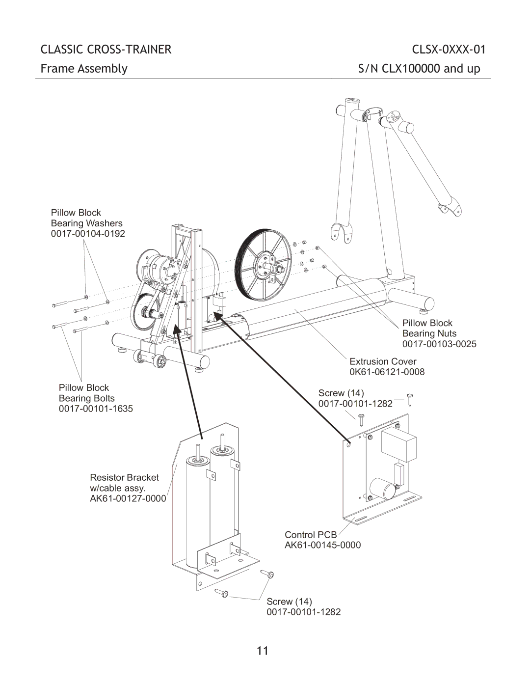 Life Fitness CLSX-0XXX-01 manual Frame Assembly CLX100000 and up 