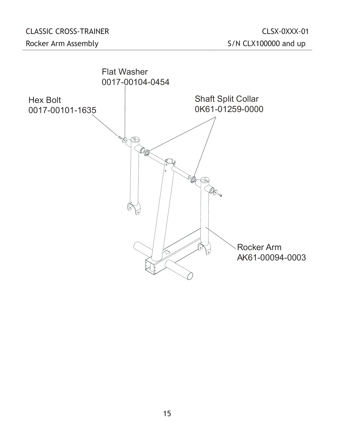 Life Fitness CLSX-0XXX-01 manual Rocker Arm AK61-00094-0003, Rocker Arm Assembly 