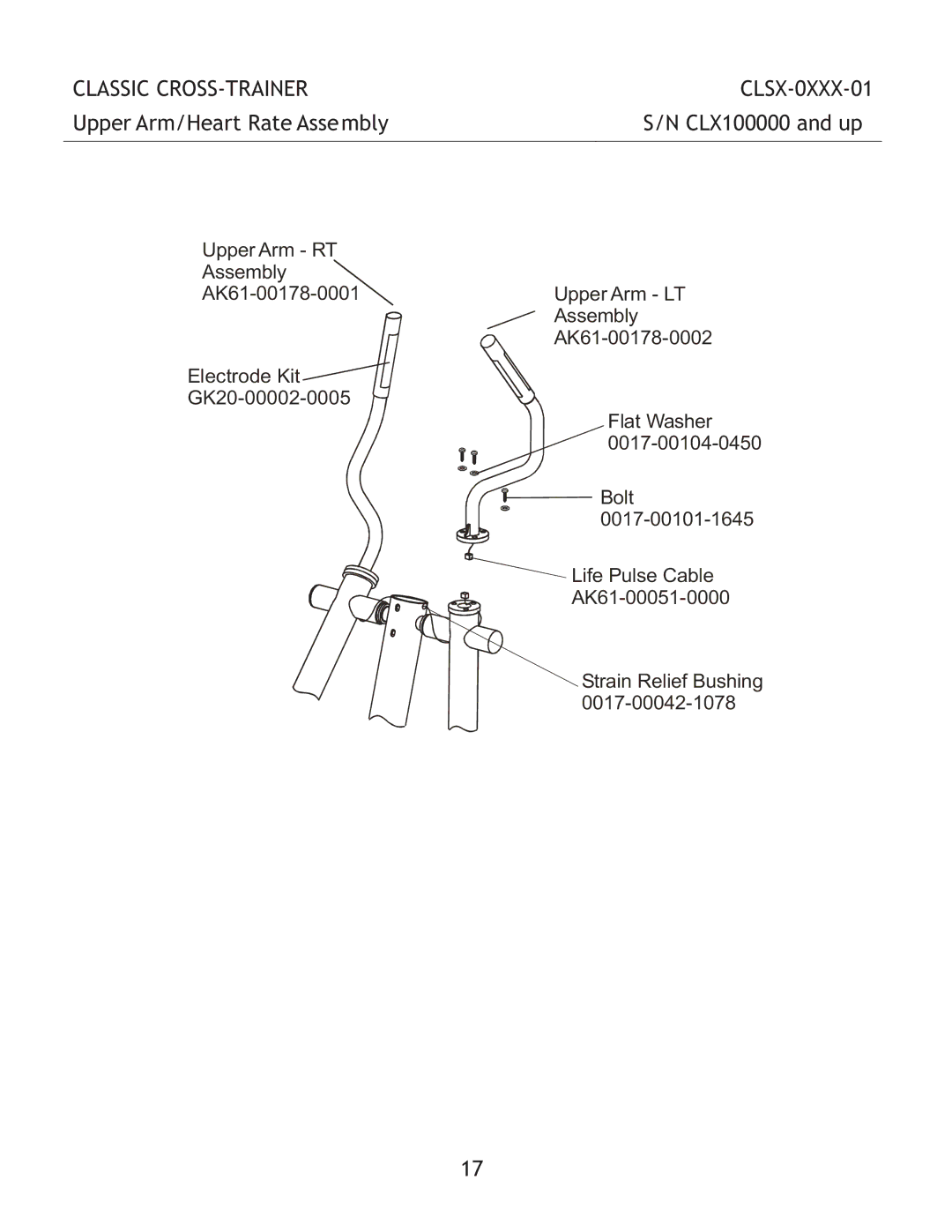 Life Fitness CLSX-0XXX-01 manual Upper Arm/Heart Rate Asse mbly CLX100000 and up 