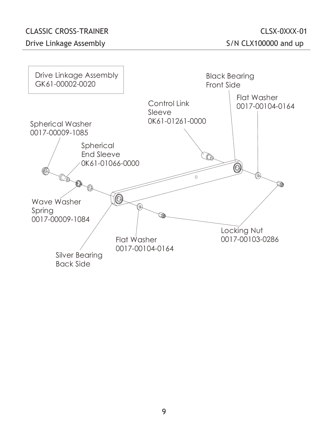 Life Fitness CLSX-0XXX-01 manual Drive Linkage Assembly CLX100000 and up 