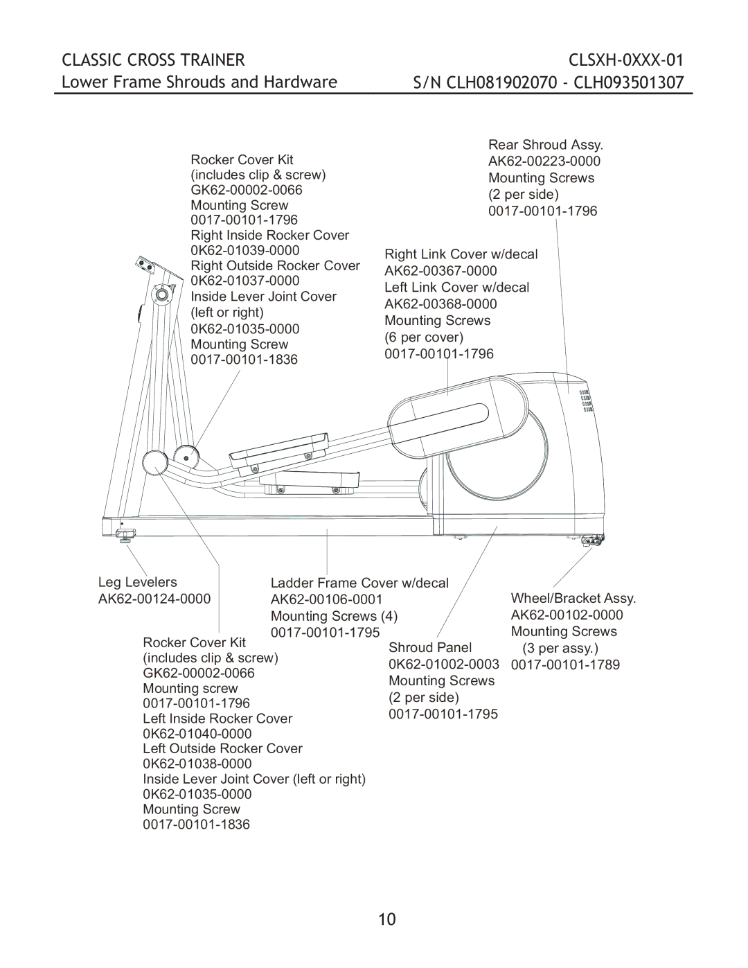 Life Fitness CLSXH-0XXX-01 manual Lower Frame Shrouds and Hardware 