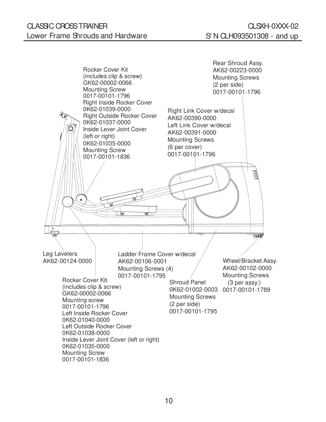 Life Fitness CLSXH-0XXX-02 manual Lower Frame Shrouds and Hardware 