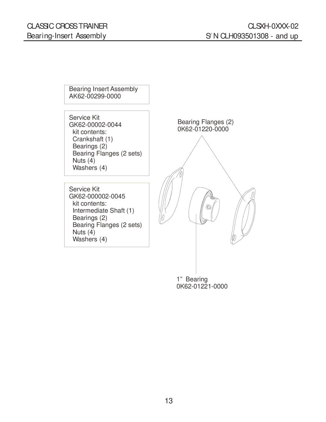 Life Fitness CLSXH-0XXX-02 manual Bearing-Insert Assembly 