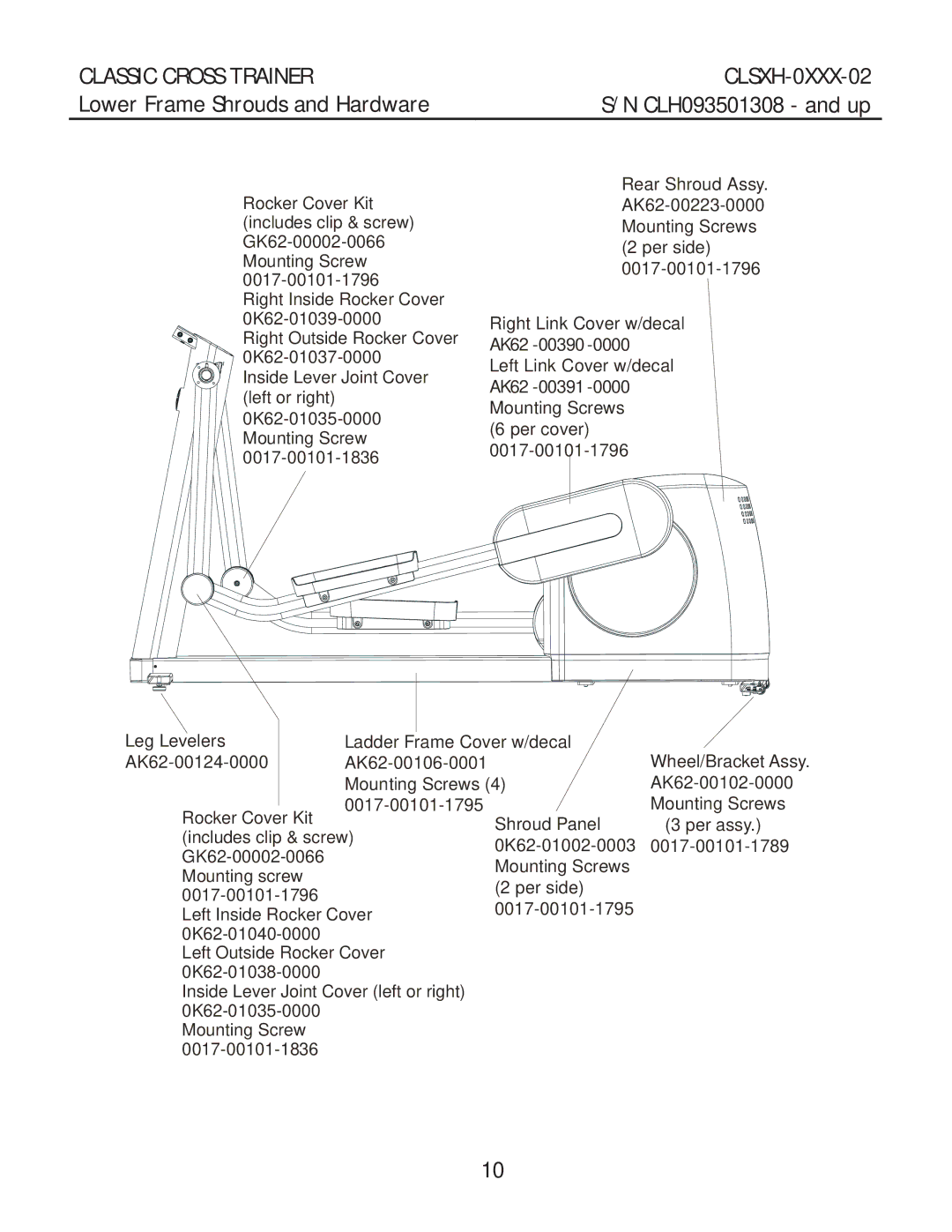 Life Fitness clsxh-oxxx-02 manual Lower Frame Shrouds and Hardware 