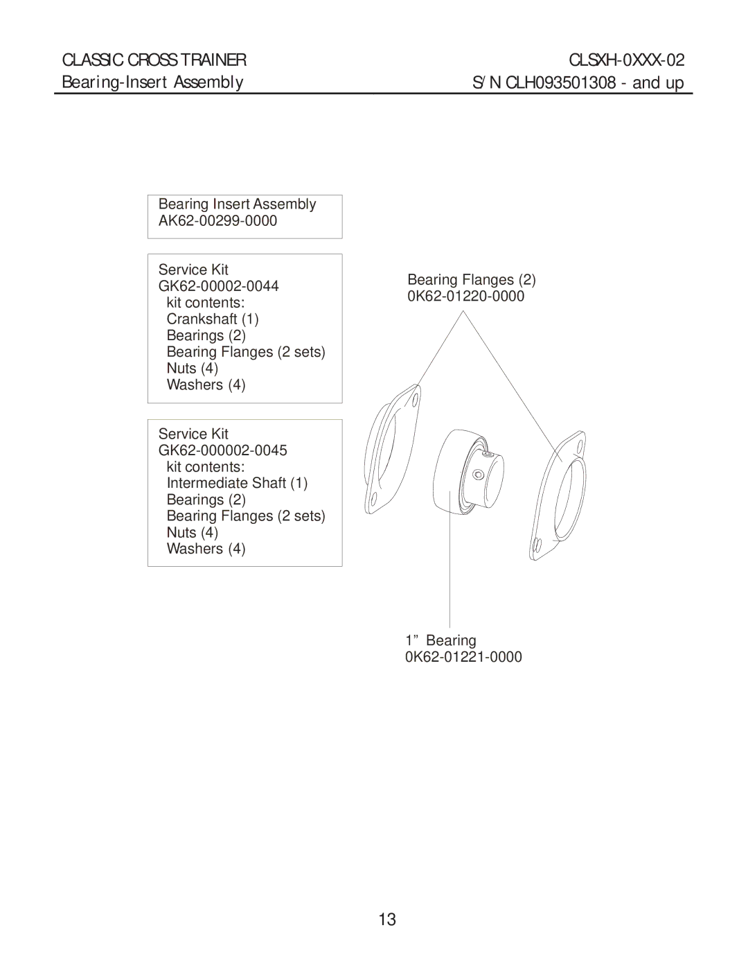 Life Fitness clsxh-oxxx-02 manual Bearing-Insert Assembly 