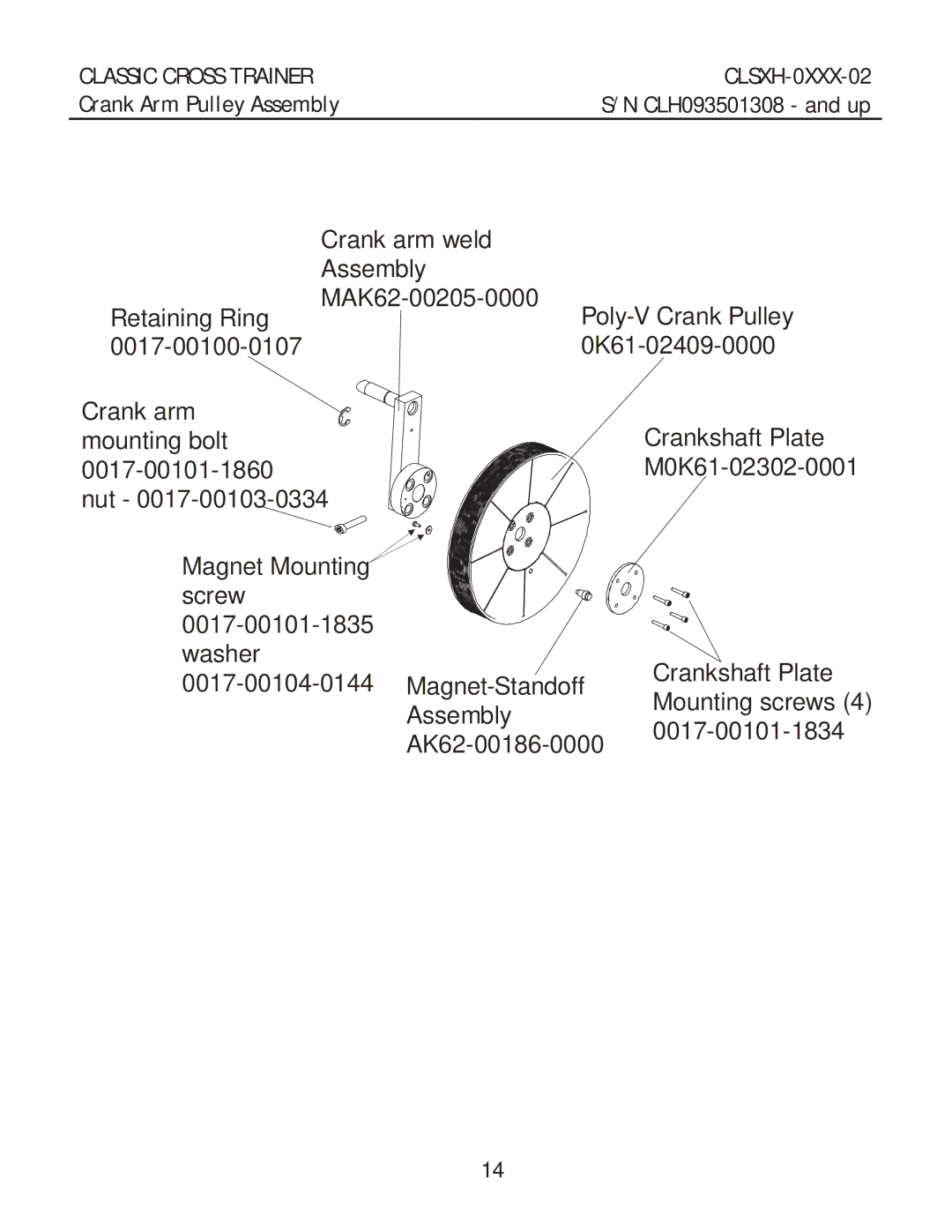 Life Fitness clsxh-oxxx-02 manual Crank Arm Pulley Assembly 