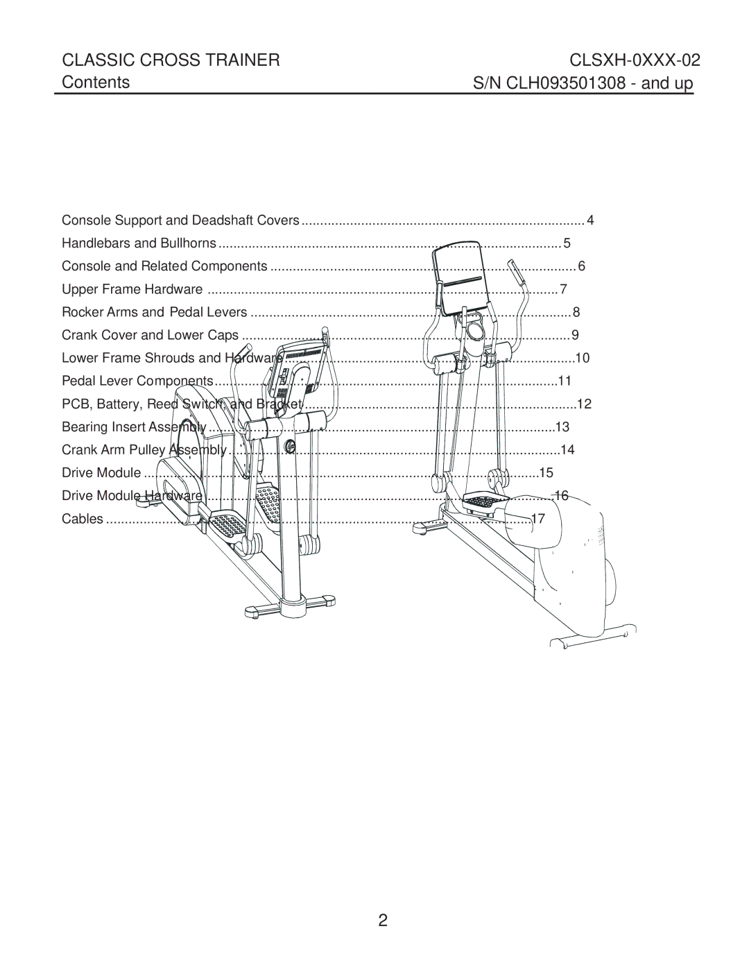 Life Fitness clsxh-oxxx-02 manual Classic Cross Trainer CLSXH-0XXX-02, Contents 