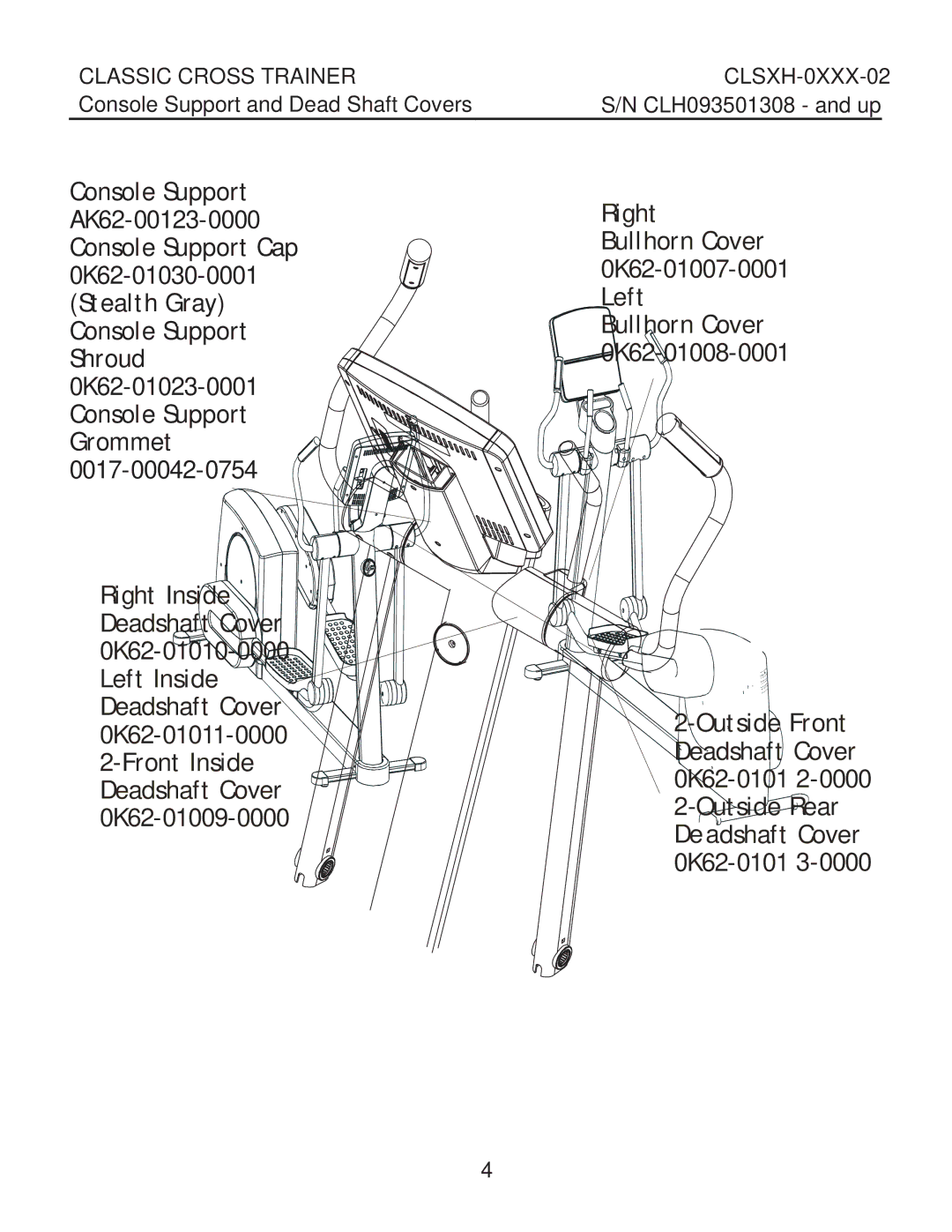 Life Fitness clsxh-oxxx-02 manual Console Support and Dead Shaft Covers 