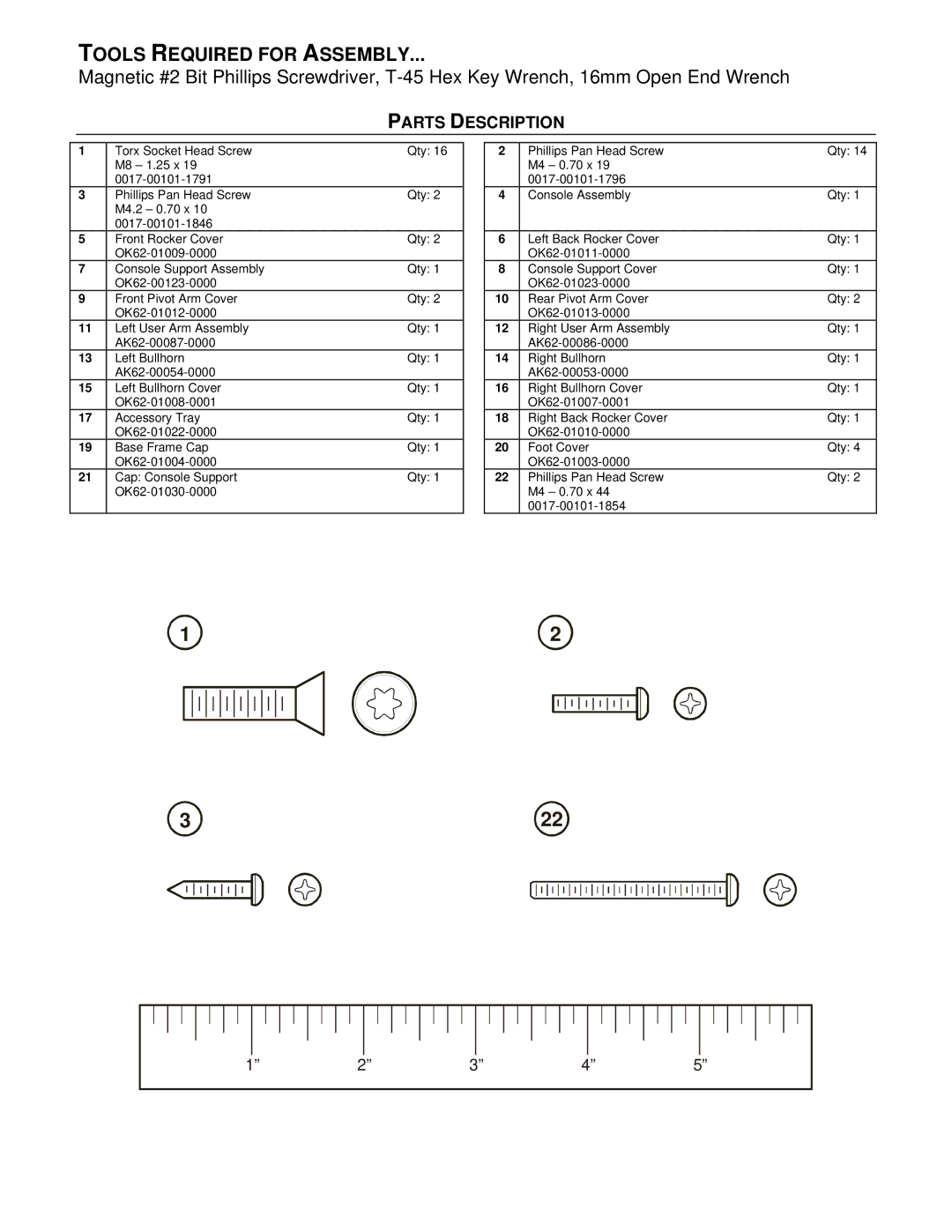 Life Fitness CLSXH manual Tools Required for Assembly, Parts Description 