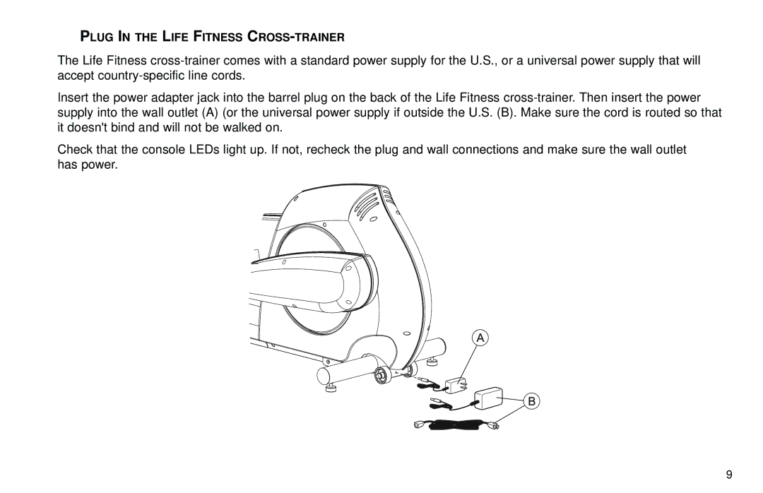 Life Fitness Club Series user manual Plug in the Life Fitness CROSS-TRAINER 