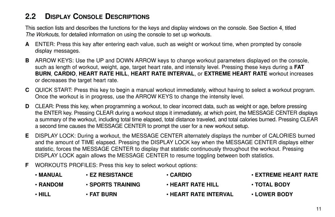 Life Fitness Club Series user manual Display Console Descriptions 