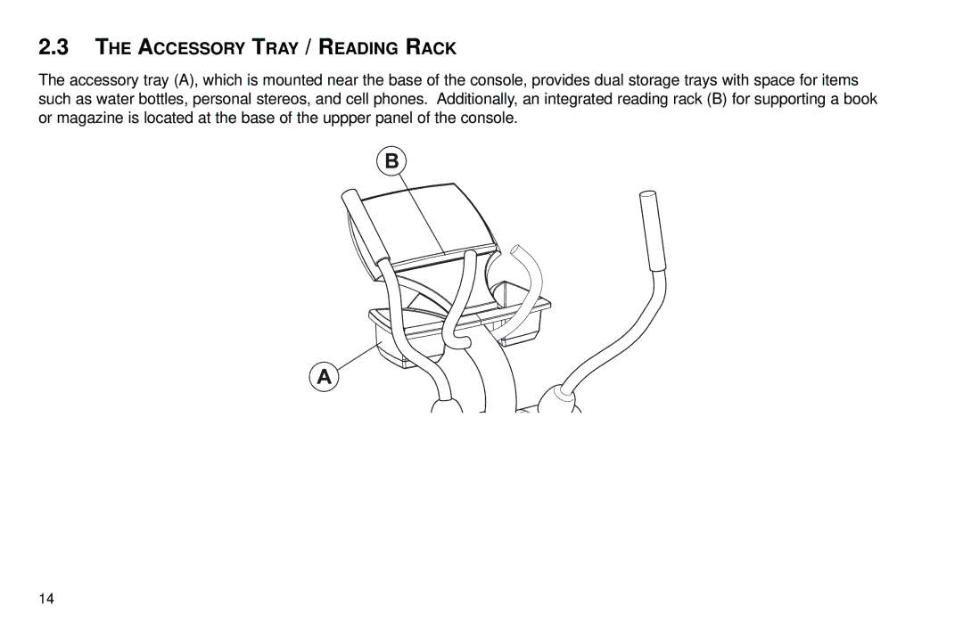 Life Fitness Club Series user manual Accessory Tray / Reading Rack 