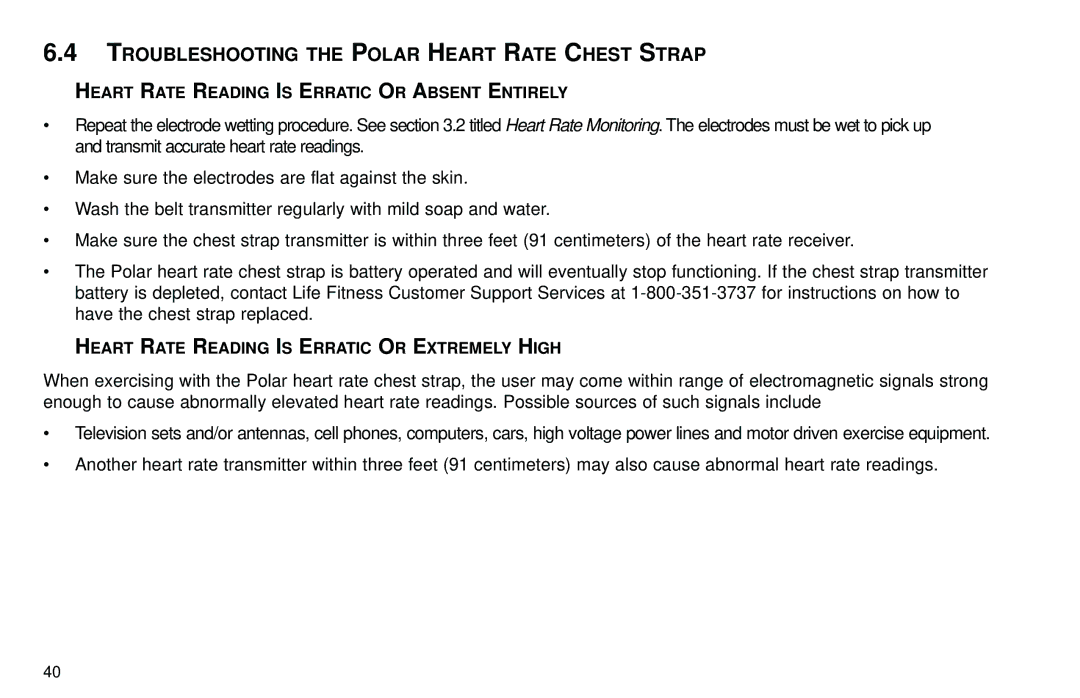 Life Fitness Club Series Troubleshooting the Polar Heart Rate Chest Strap, Heart Rate Reading is Erratic or Extremely High 