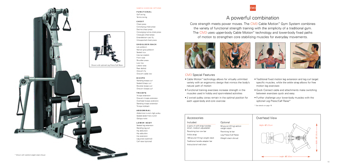 Life Fitness CM3 GS4 GS2G5 manual Powerful combination, CM3 Special Features, Height= 83 210 cm, Length= 80 203cm 