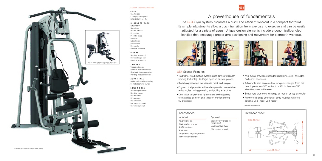 Life Fitness CM3 GS4 GS2G5 manual Powerhouse of fundamentals, GS4 Special Features, Length= 80 203 cm 