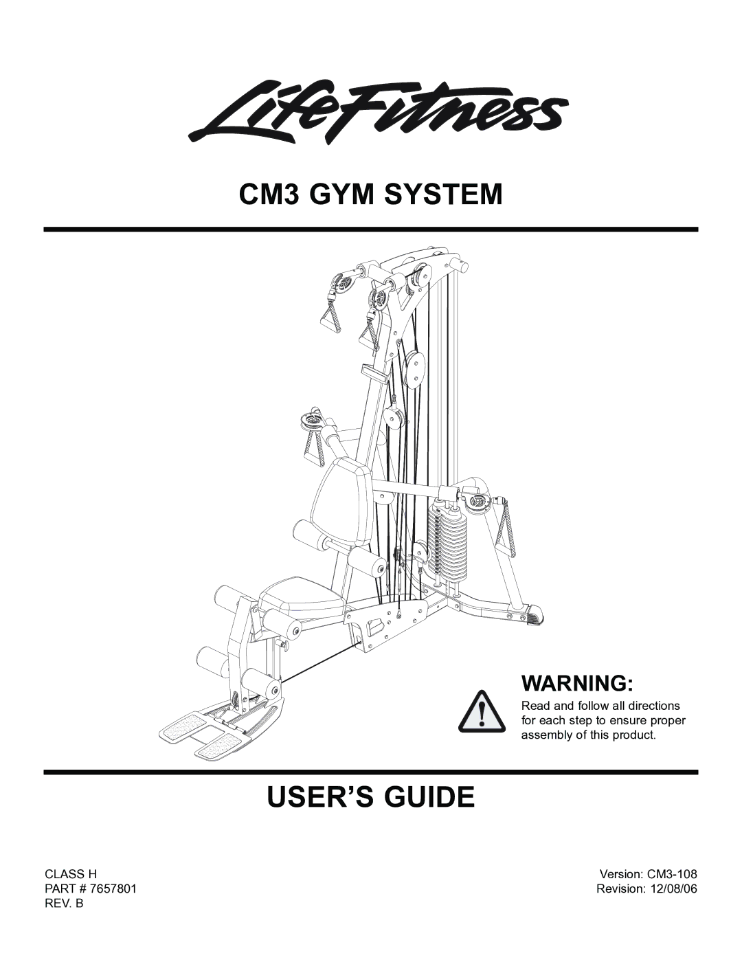 Life Fitness manual CM3 GYM System 