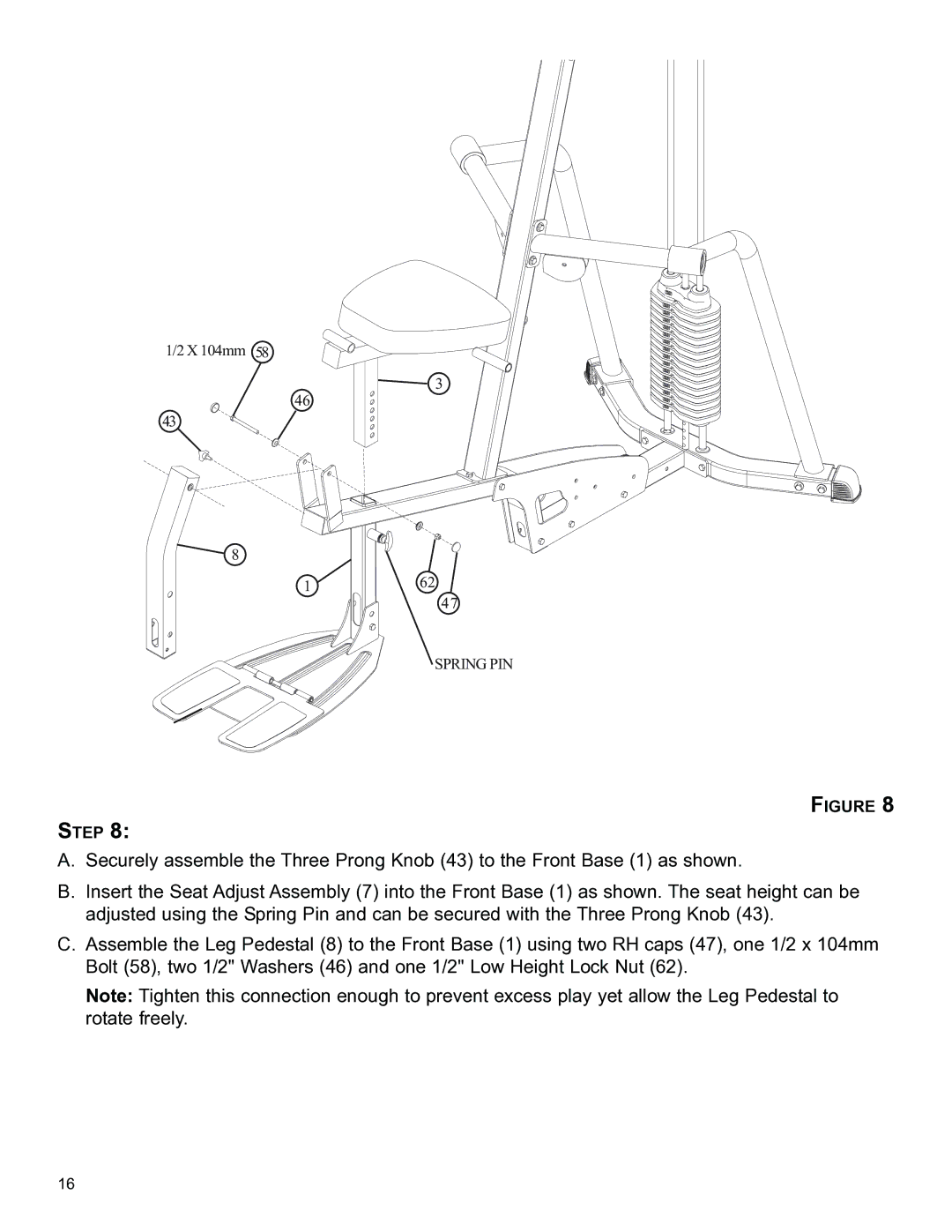 Life Fitness CM3 manual Spring PIN 