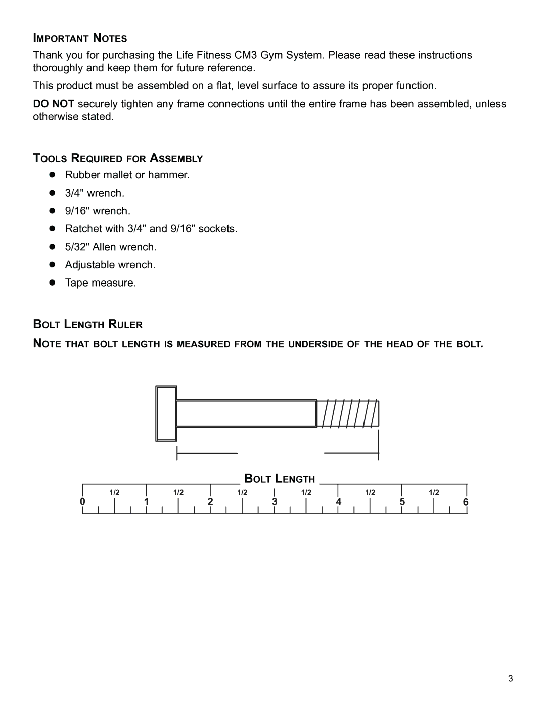 Life Fitness CM3 manual Important Notes 