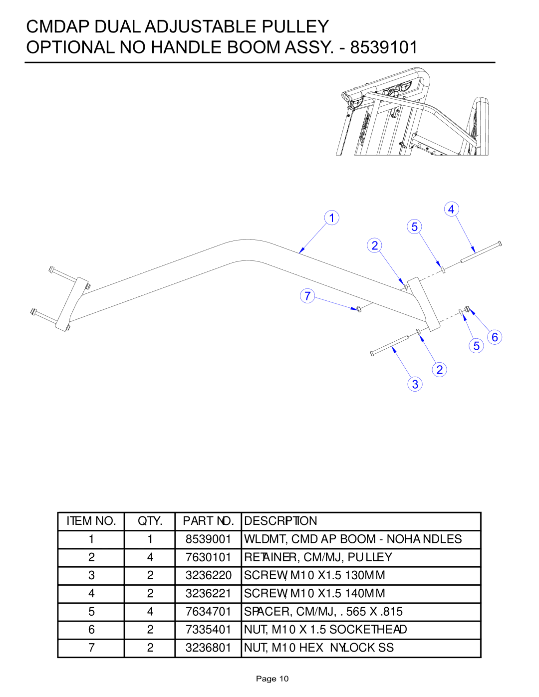 Life Fitness CMDAP manual Cmdap Dual Adjustable Pulley Optional no Handle Boom Assy 