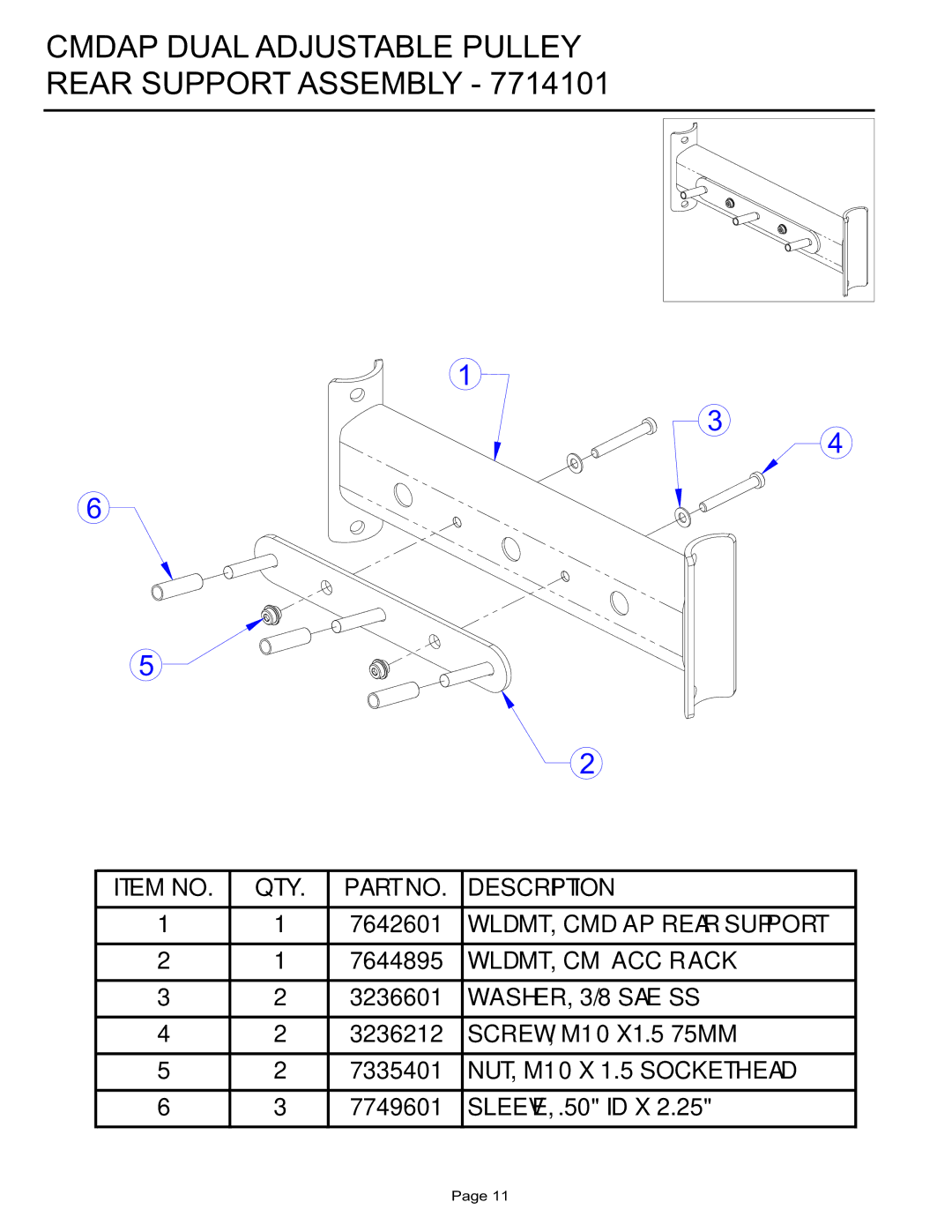 Life Fitness CMDAP manual Cmdap Dual Adjustable Pulley Rear Support Assembly 