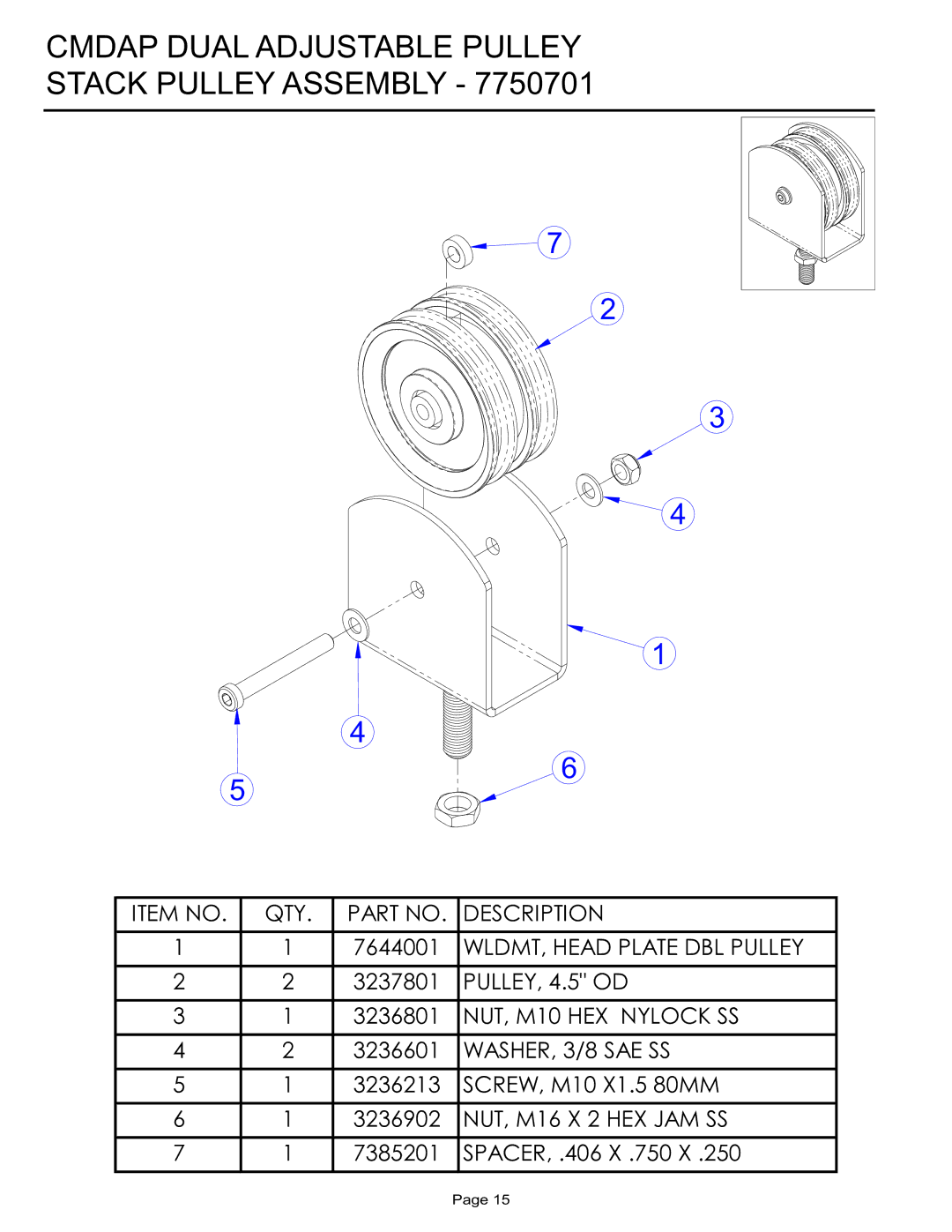 Life Fitness CMDAP manual Cmdap Dual Adjustable Pulley Stack Pulley Assembly 