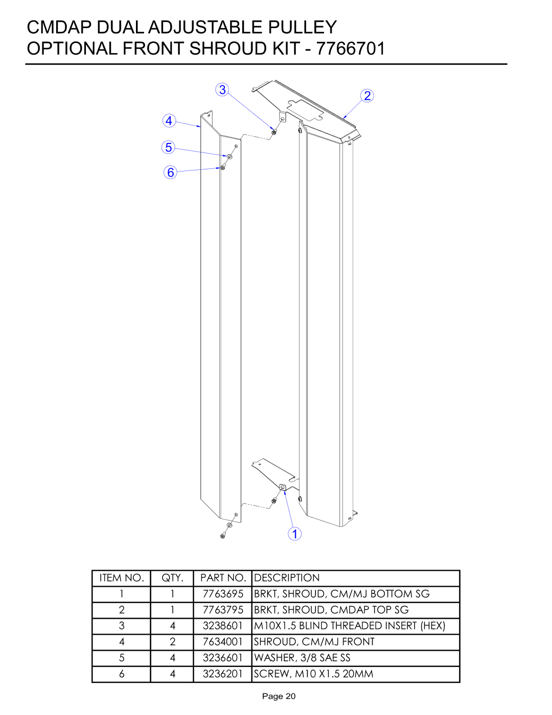 Life Fitness CMDAP manual Cmdap Dual Adjustable Pulley Optional Front Shroud KIT 