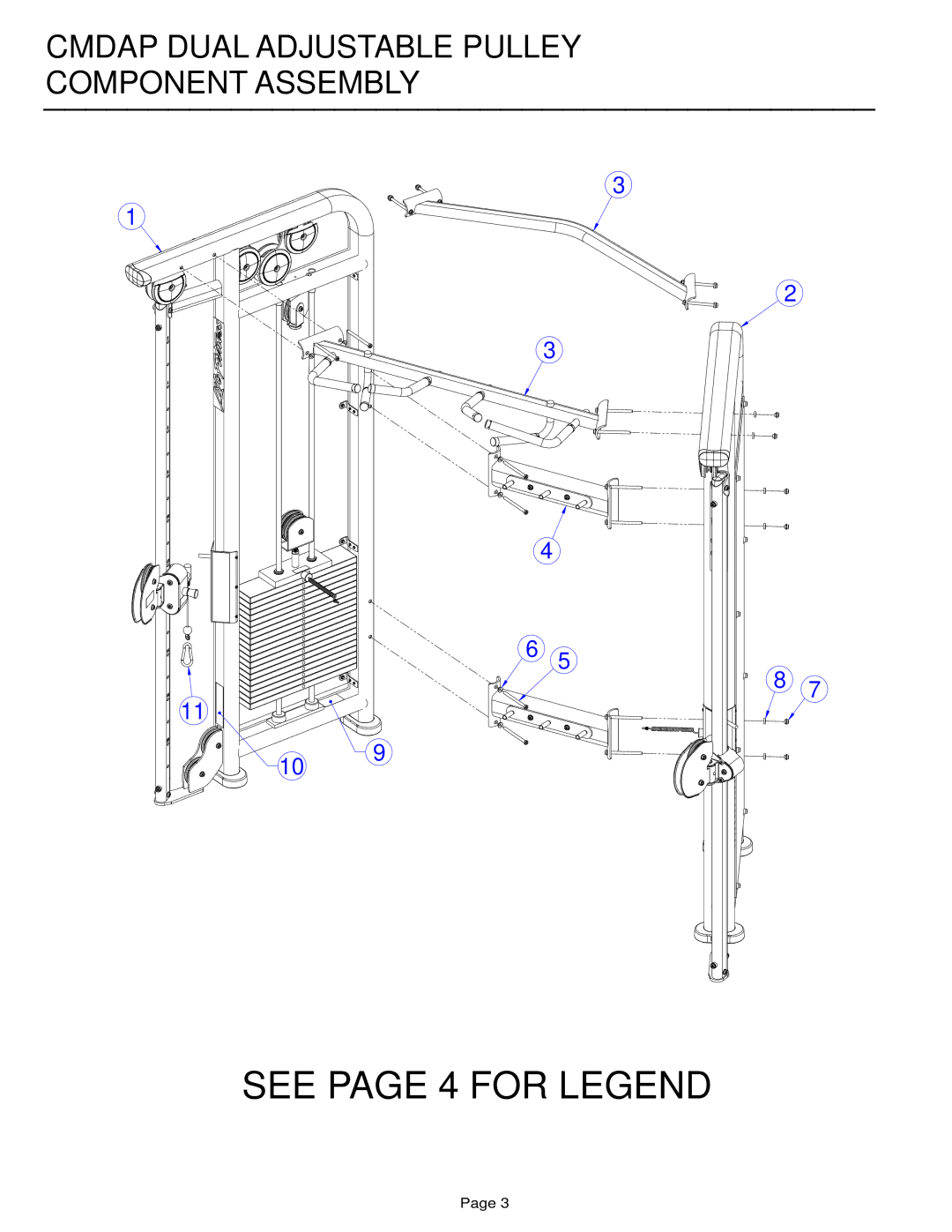 Life Fitness CMDAP manual See page 4 for Legend, Cmdap Dual Adjustable Pulley Component Assembly 