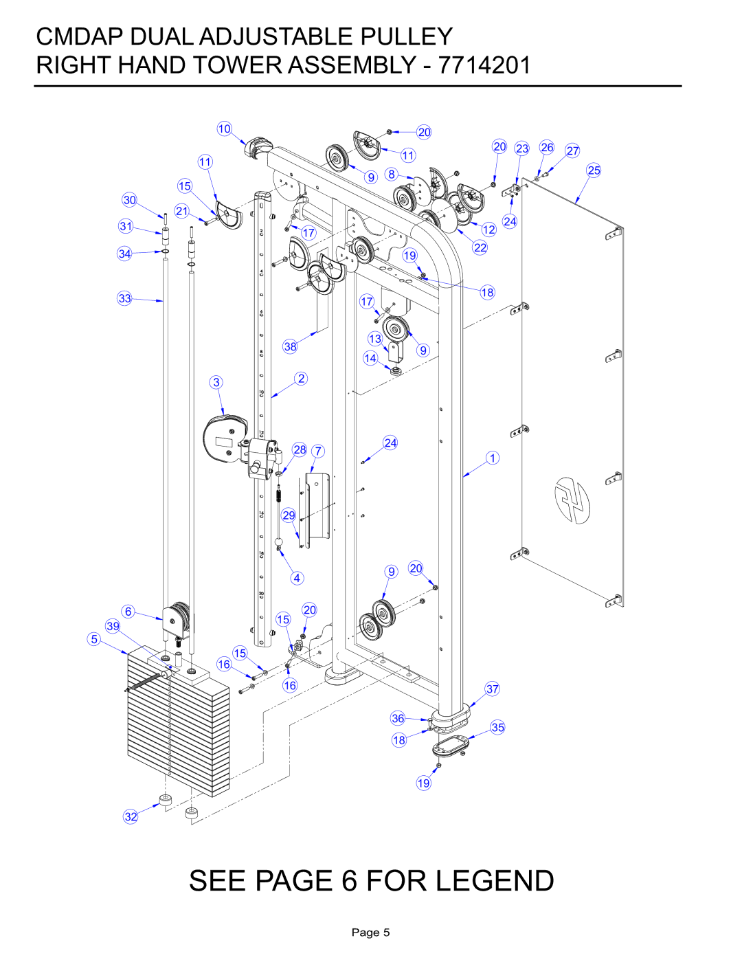 Life Fitness CMDAP manual See page 6 for Legend, Cmdap Dual Adjustable Pulley Right Hand Tower Assembly 