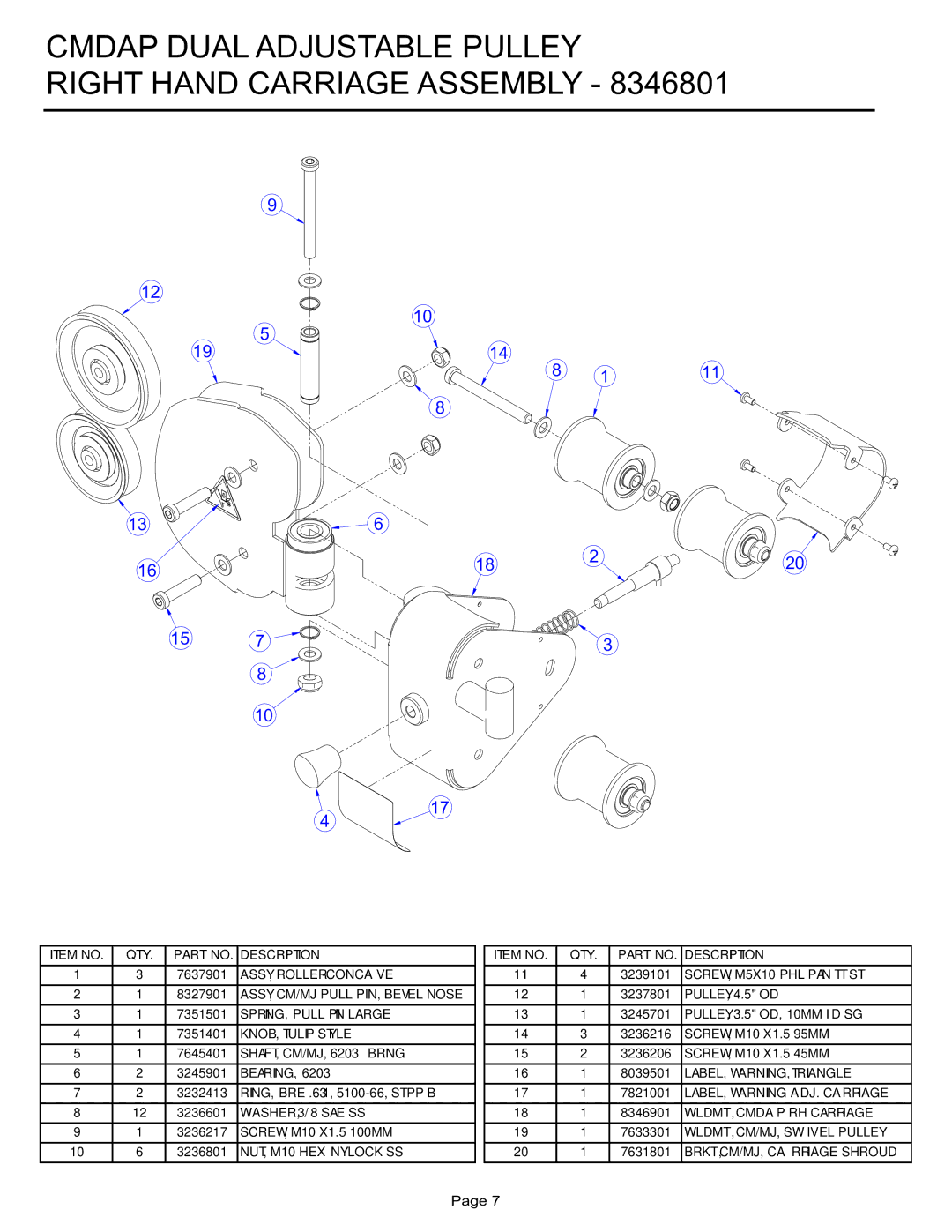 Life Fitness CMDAP manual Cmdap Dual Adjustable Pulley Right Hand Carriage Assembly 