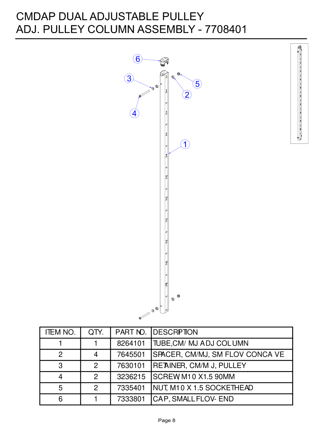 Life Fitness CMDAP manual Cmdap Dual Adjustable Pulley ADJ. Pulley Column Assembly 