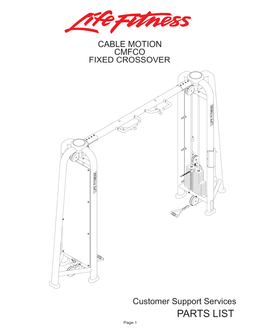 Life Fitness CMFCO manual Parts List, Cable Motion Cmfco 