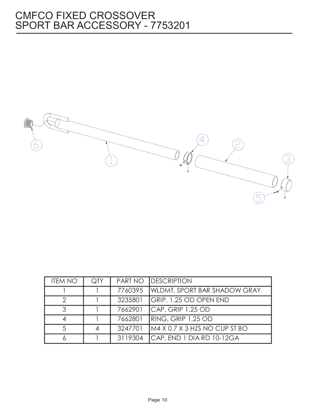 Life Fitness CMFCO manual Cmfco Fixed Crossover Sport BAR Accessory 