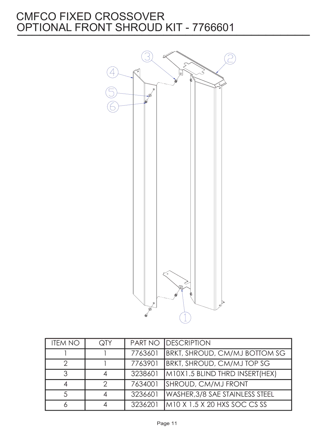 Life Fitness CMFCO manual Cmfco Fixed Crossover Optional Front Shroud KIT 