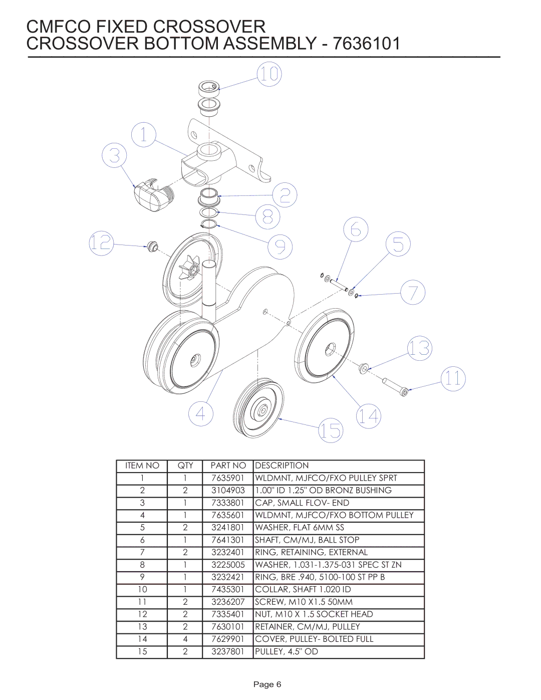 Life Fitness CMFCO manual Cmfco Fixed Crossover Crossover Bottom Assembly, RING, RETAINING, External 