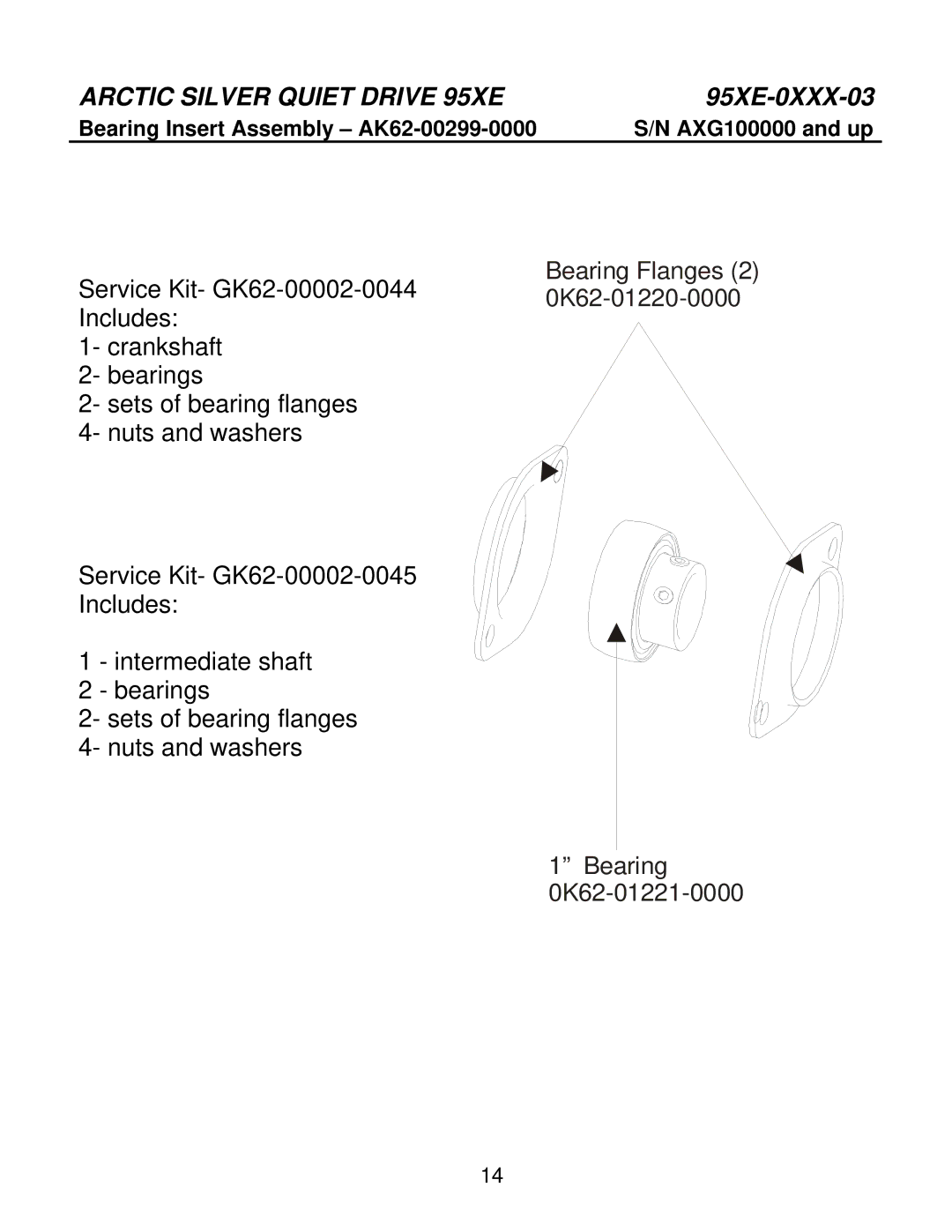 Life Fitness Cross-Trainer manual Bearing Insert Assembly AK62-00299-0000 