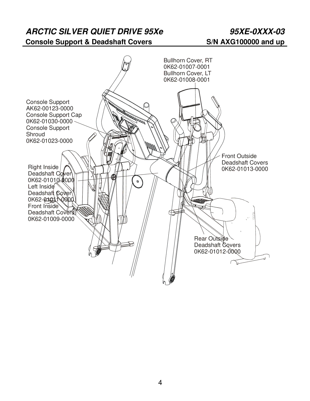 Life Fitness Cross-Trainer manual Console Support & Deadshaft Covers 