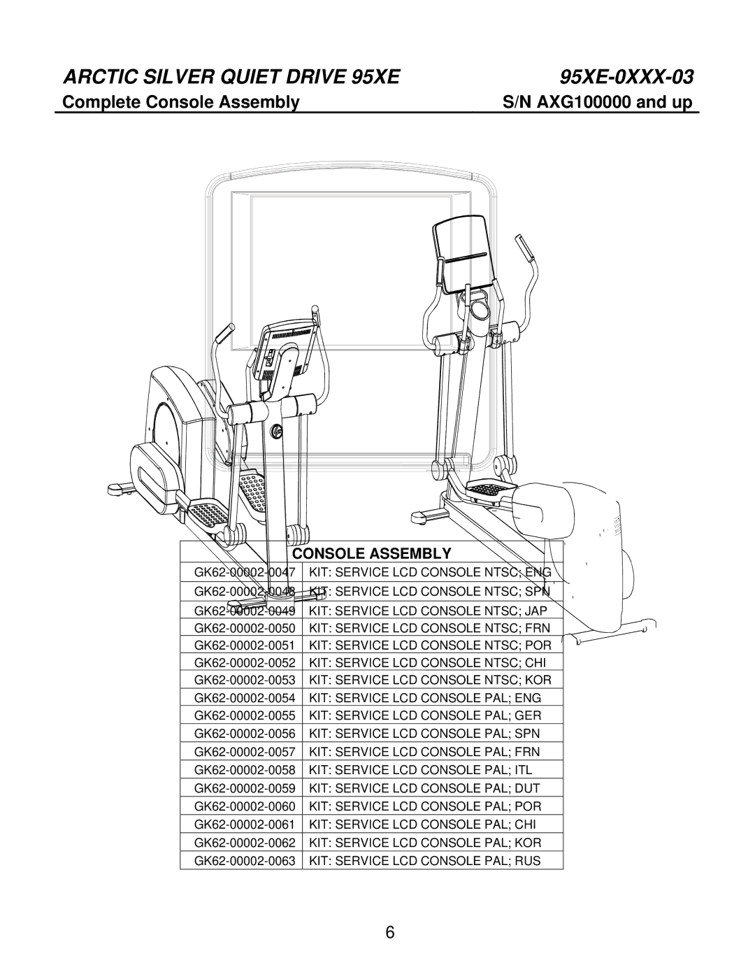 Life Fitness Cross-Trainer manual Complete Console Assembly AXG100000 and up 