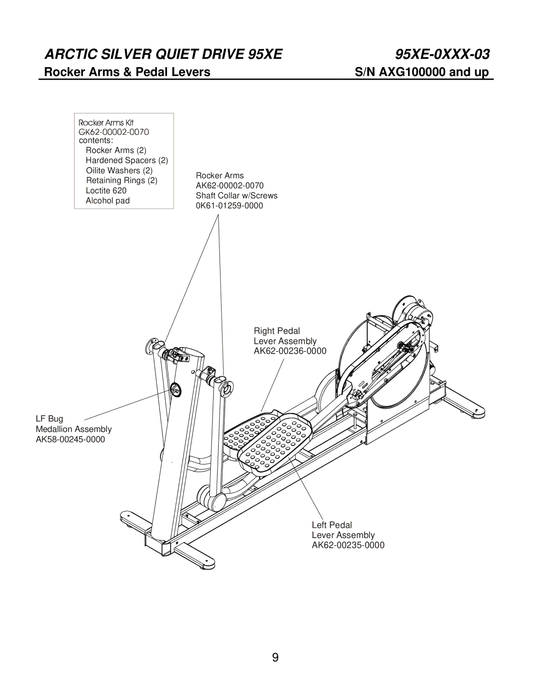 Life Fitness Cross-Trainer manual Rocker Arms & Pedal Levers AXG100000 and up 