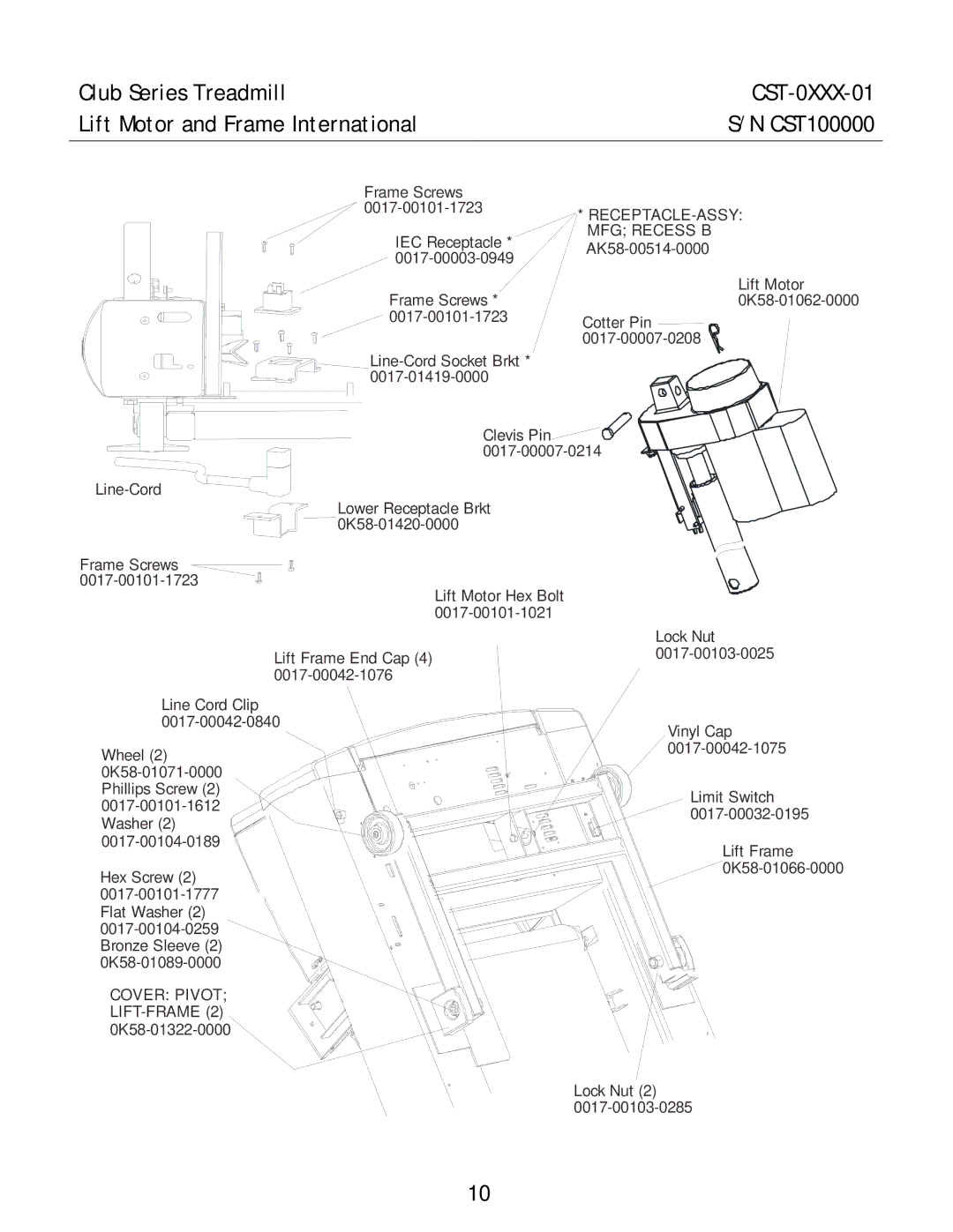 Life Fitness CST-0XXX-01 manual Receptacle-Assy 