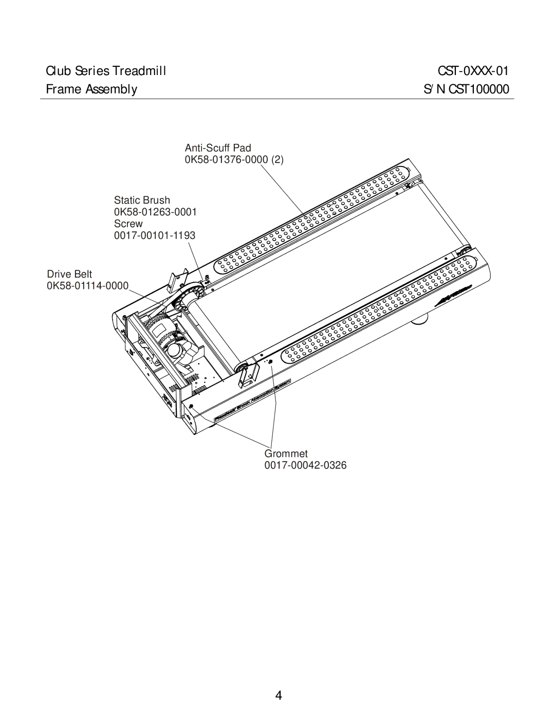 Life Fitness manual Club Series Treadmill CST-0XXX-01 Frame Assembly 