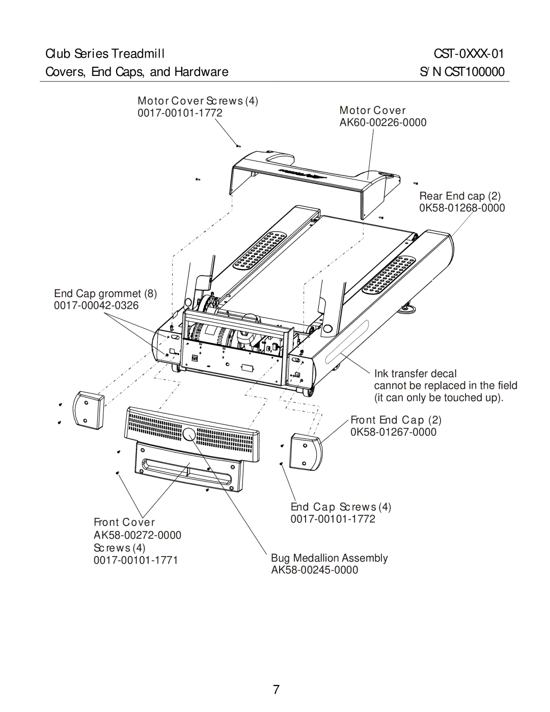 Life Fitness CST-0XXX-01 manual Covers, End Caps, and Hardware, Motor Cover 